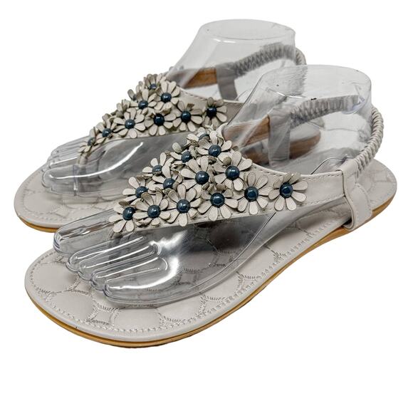Siketu Gray Floral Beaded Embellished  Slingback Thong Sandals, EUC, Size 8 - Picture 2 of 10